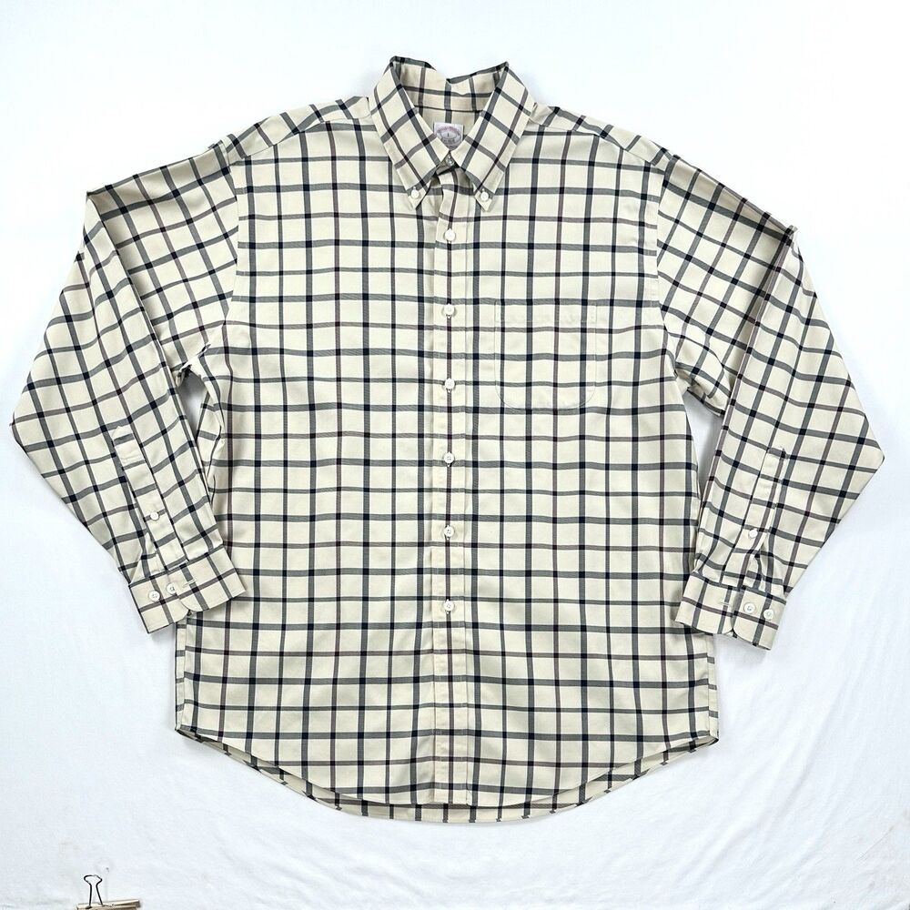 Brooks Brothers Button Down Shirt Mens Large Plaid Non Iron Cotton Classic
